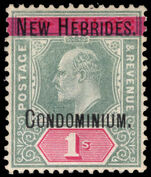New Hebrides 1908 1s green and carmine MCCA lightly mounted mint.