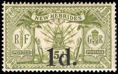 New Hebrides 1920-21 1d on 5d sage-green lightly mounted mint.