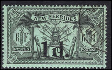 New Hebrides 1920-21 1d on 1s black on green fine used.