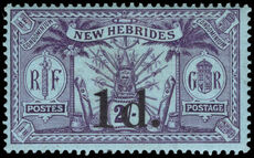 New Hebrides 1920-21 1d on 2s blue on purple lightly mounted mint.