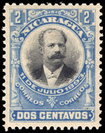 Nicaragua 1903 unissued 2c blue and black lightly mounted mint.