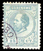 Suriname 1873-88 25c greenish-blue 12½x11, short perf fine used.