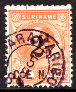 Suriname 1892 2½c on 50c orange-brown perf 12½ fine used.