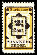 Suriname 1892 ½c Frankeerzegal Gothic F lightly mounted mint.