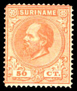 Suriname 1873-88 50c orange-brown, corner perf faults lightly mounted mint.