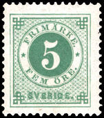 Sweden 1886-91 5 ore blue-green with blue posthorn fime unmounted mint.