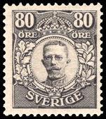 Sweden 1910-19 80 ore black Varnamo very fine and clean lightly mounted mint, with Nielsen certificate.