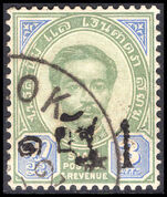 Thailand 1889-91 1a on 3a green and blue type 12 fine used.