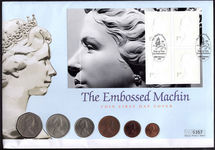 1999 The Machin Portrait Embossed booklet pane and decimal coin First Day Cover.