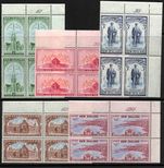 New Zealand 1950 Canterbury set in sheet value blocks of 4 (one or two hinge marks on margins) unmounted mint.