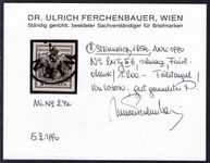 Austria 1854 2k deep black machine paper type III Vienna very fine used Ferchenbauer certificate.