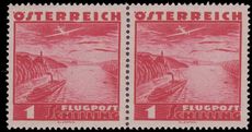 Austria 1935 1S Air with plate flaw Dent below 2nd R of Reich in fine unmounted mint pair with normal.