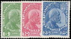 Liechtenstein 1915 set 3 three on thin unsurfaced (non-chalky) paper fresh lightly mounted mint.