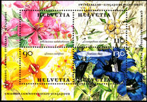 Switzerland 2001 Flowers joint issue with Singapore souvenir sheet unmounted mint.