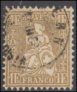 Switzerland 1862-64 1f gold fine used.