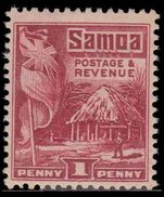 Samoa 1921 1d lake perf 14x14½ mint hinged.