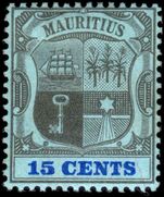 Mauritius 1900-05 15c black and blue on blue lightly mounted mint.
