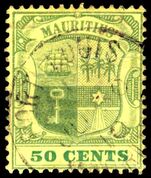 Mauritius 1900-05 50c dull-green and deep green on yellow fine used.