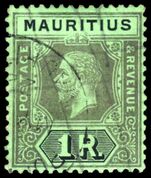 Mauritius 1913-22 1r black on emerald die I fine used.