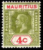 Mauritius 1921-34 4c sage-green and carmine die I unmounted mint.
