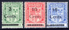 Mauritius 1925 Provisional set fine mint lightly hinged.