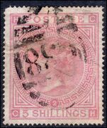 1867-74 5/- rose with C38 cancellation of Callao Peru.