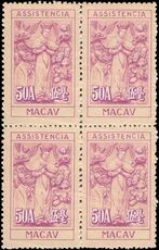 Macau 1945-47 50a Charity Tax Macau printing perf 10 superb unmounted mint block of 4.
