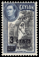 Ceylon 1940-41 3c on 20c provisional unmounted mint.