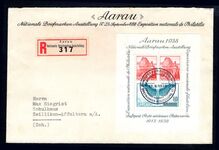 Switzerland 1938 Aarau souvenir sheet on First Day Cover.