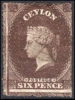 Ceylon 1861-64 6d brown wmk large crown fine used.