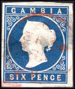 Gambia 1869-72 6d blue imperf no wmk fine used. Tiny thin.