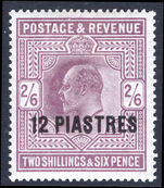 British Levant 1911-13 12pi on 2s6d dull greyish purple lightly hinged mint.