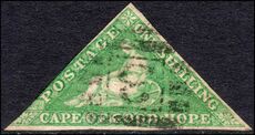Cape of Good Hope 1863-64 1sh bright emerald green triangular De La Rue printing margin just touching.