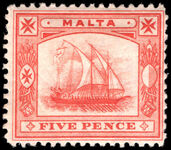 Malta 1899-1901 5d vermillion lightly mounted mint.