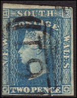 New South Wales 1856-60 2d deep turquoise-blue fine used.