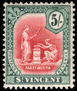 St Vincent 1913-17 5s carmine and myrtle lightly mounted mint.