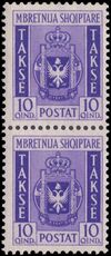 Albania 1940 10q Postage Due in vertical pair the top mounted the lower unmounted but with dried gum.