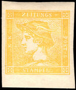 Austria 1851-56 (6kr) yellow reprint unmounted mint.