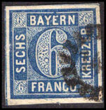Bavaria 1862-63 6k blue fine 4 margins (thin) fine used.