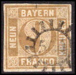 Bavaria 1862-63 9k pale-bistre fine 4 margins (thin) fine used.
