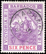 Barbados 1897-98 6d mauve and carmine Diamond Jubilee white paper fine used.