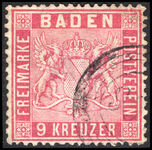 Baden 1860-62 9k rose fine used.