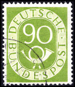 West Germany 1951-52 90pf yellow-green posthorn fine used.