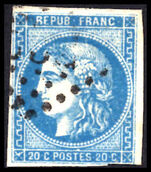 France 1870-71 20c pale blue type II fine used.