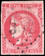 France 1870-71 80c rose-carmine 4 margins (1 close) fine used.
