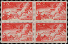 France 1946-47 200f Apollo and Chariot airmail block of 4 unmounted mint.