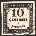 France 1859-63 10c black postage due 4 margins fine used.