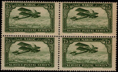 French Morocco 1922-27 75c green air thick frame block of 4 unmounted mint.