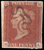 1841 1d red-brown 4 margins with fine black maltese cross.