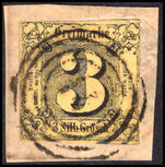 Thurn & Taxis Northern District 1859-61 3sgr black on yellow 2 margins fine used.